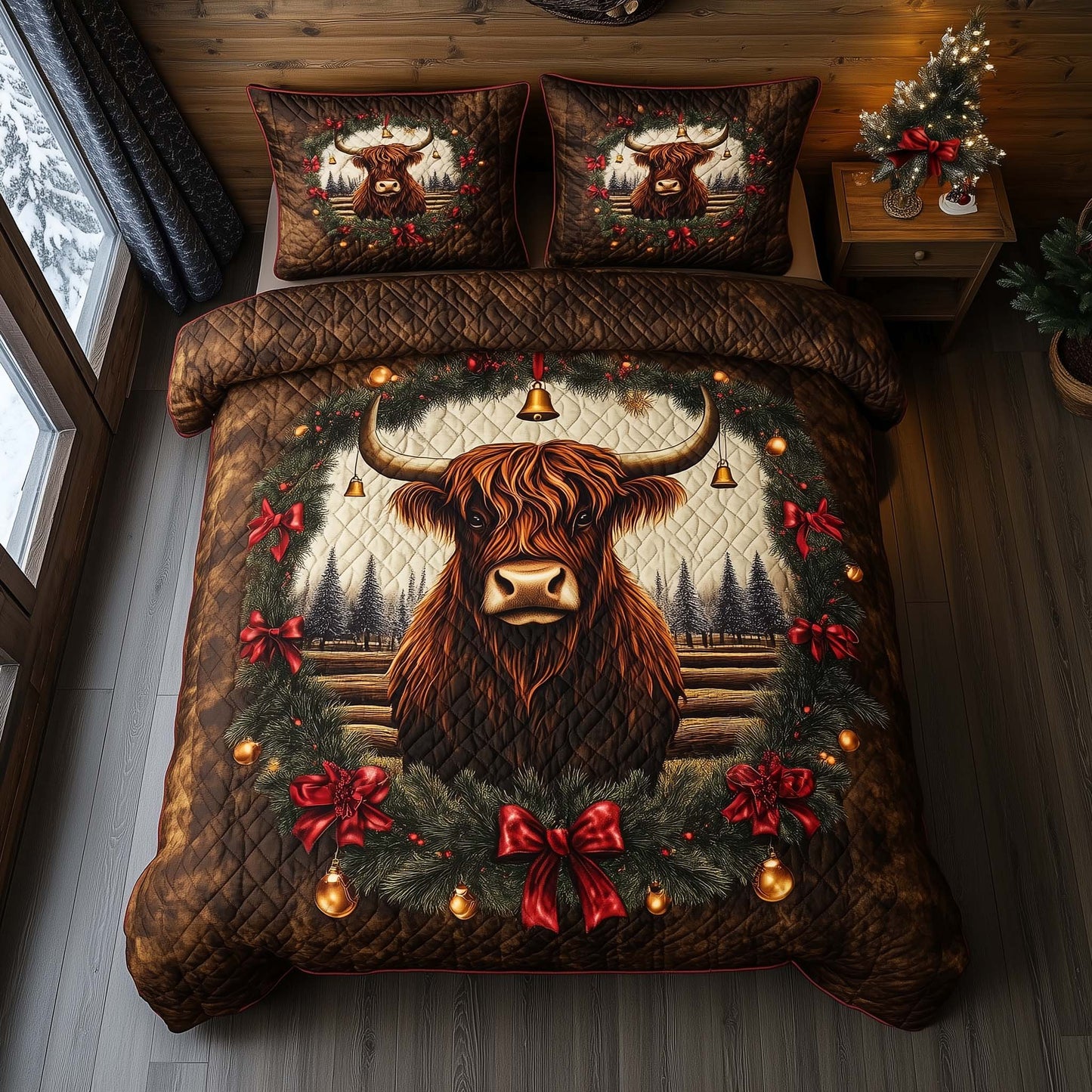 Christmas Highland Cow Duvet Cover Set GFTOHD12245