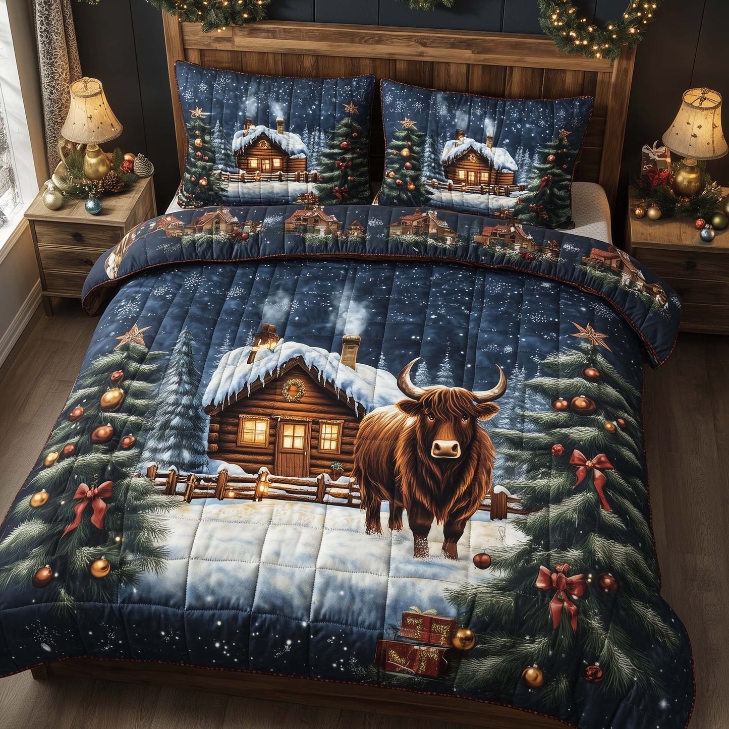 Christmas Highland Cow Duvet Cover Set GFTOHD12250