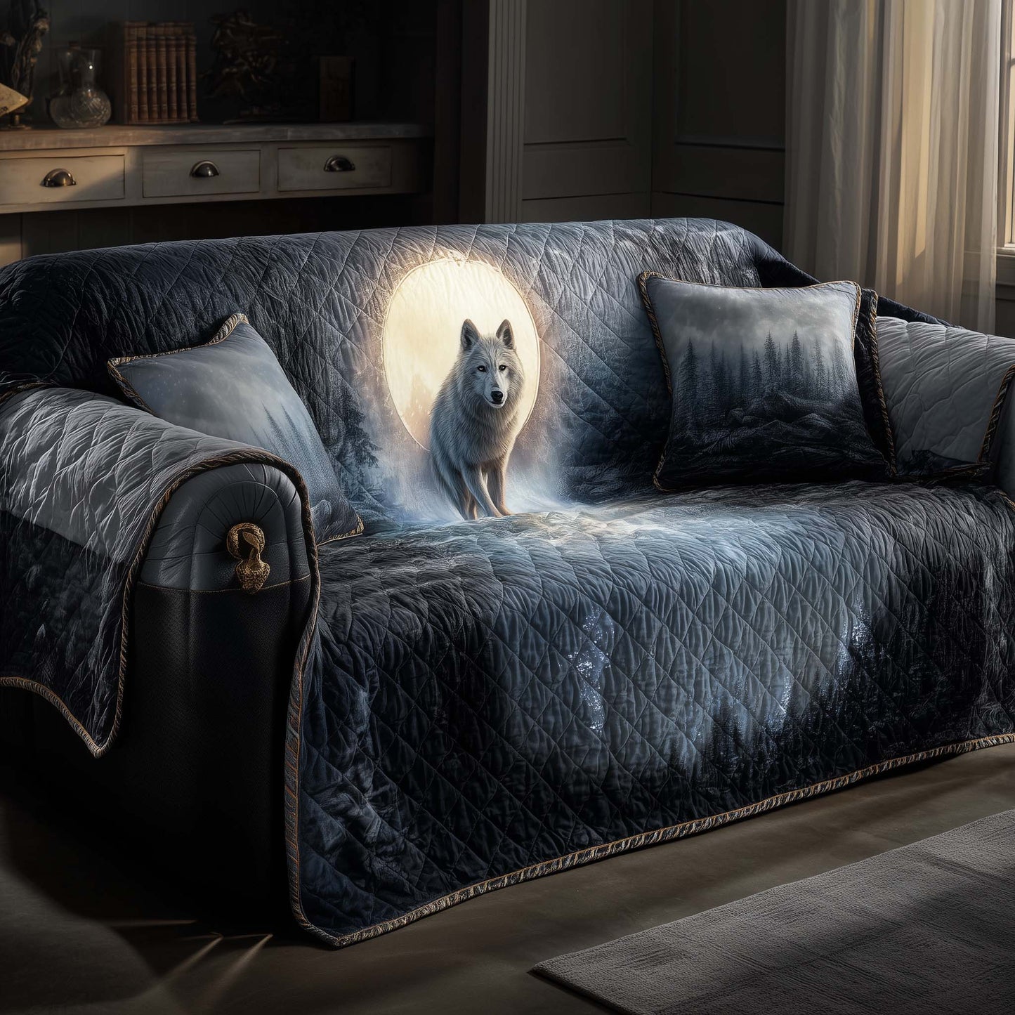 Snowy Wolf Quilted Sofa Cover GFTOHD12258