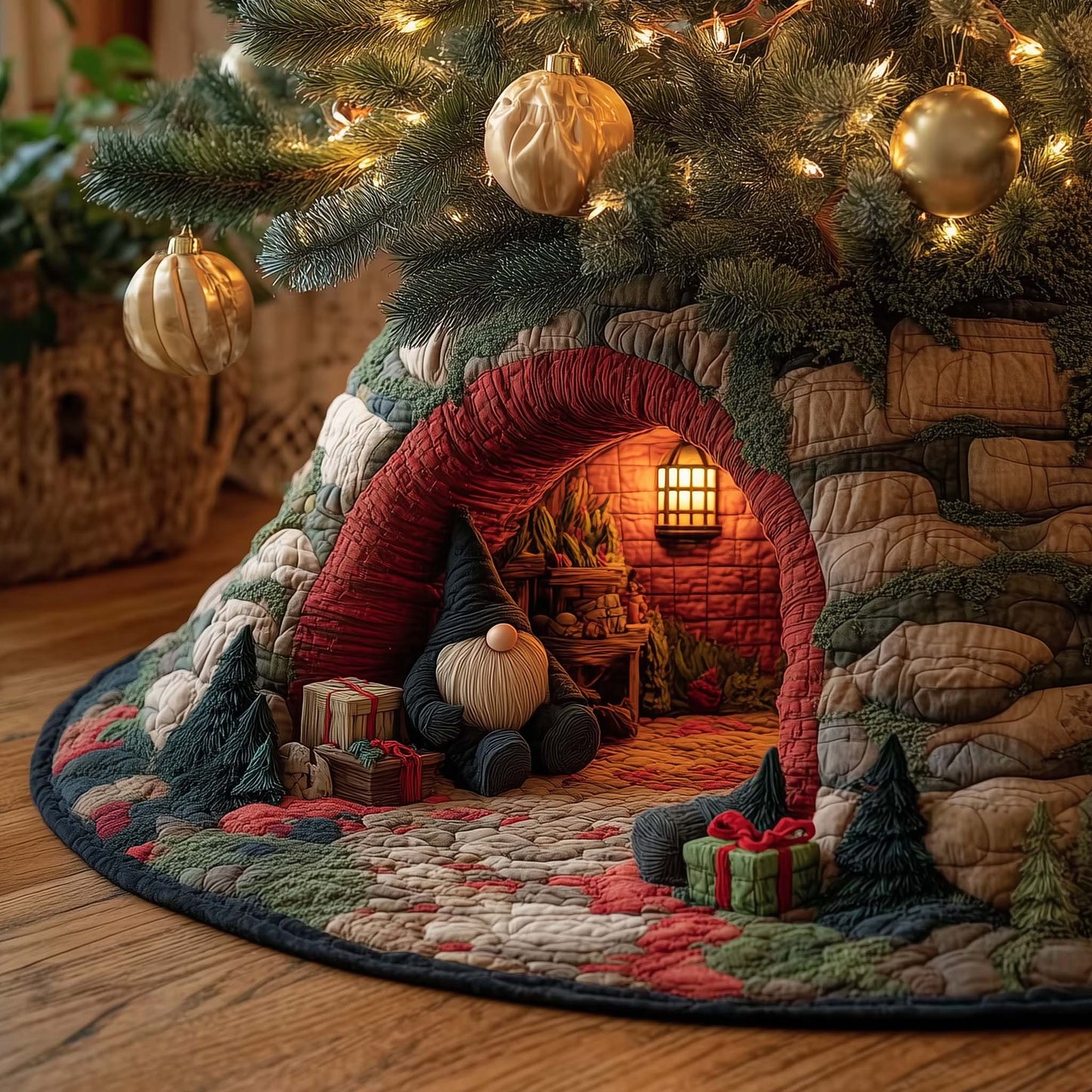Christmas Gnomes Quilted Tree Skirt GFTOHD12265