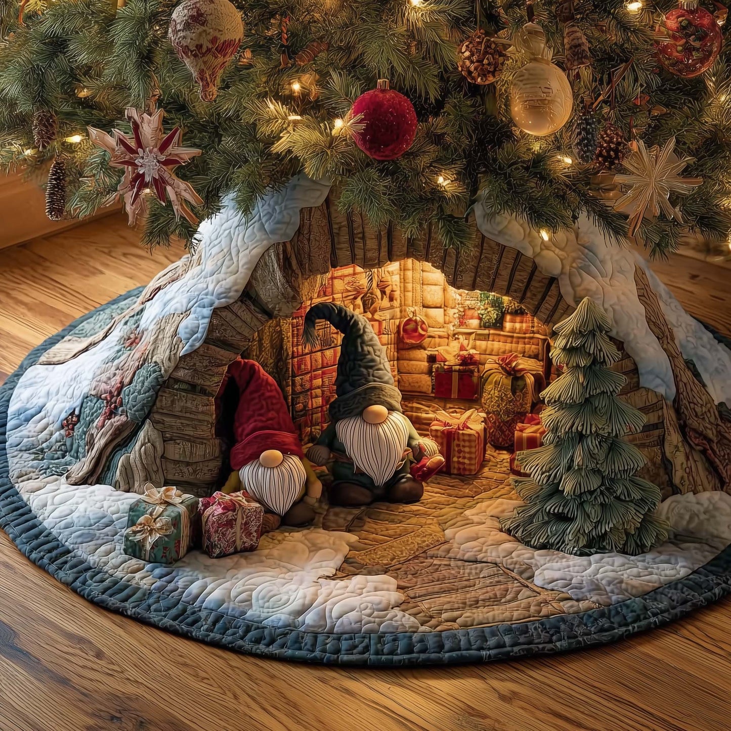 Christmas Gnomes Quilted Tree Skirt GFTOHD12268