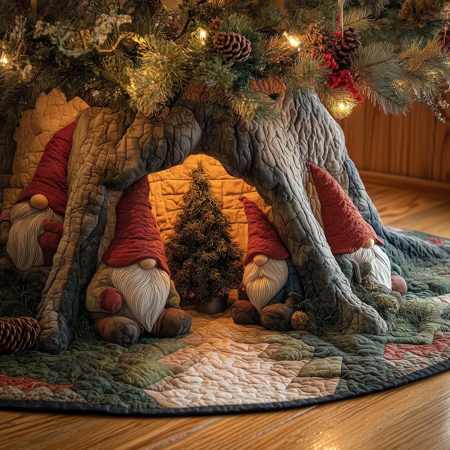 Christmas Gnomes Quilted Tree Skirt GFTOHD12271