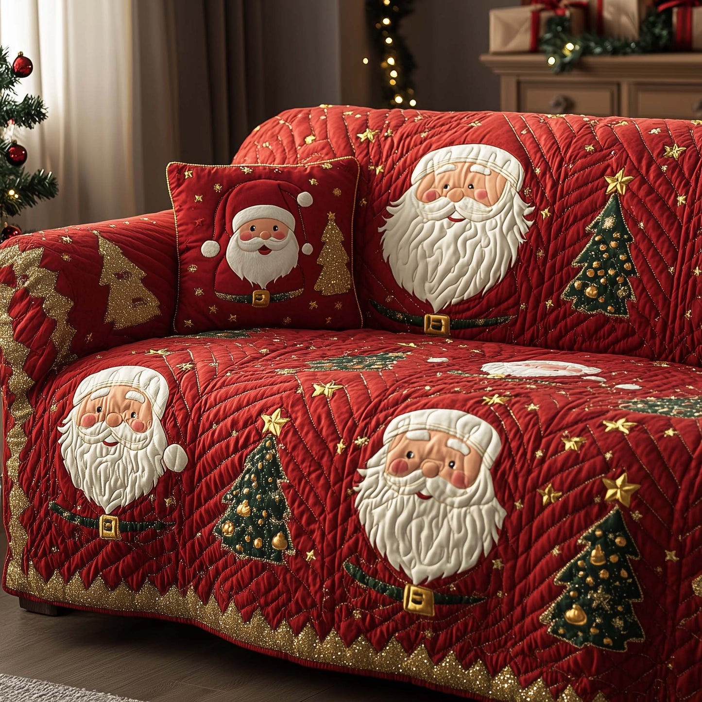 Festive Santa Joy Quilted Sofa Cover GFTOHD12332