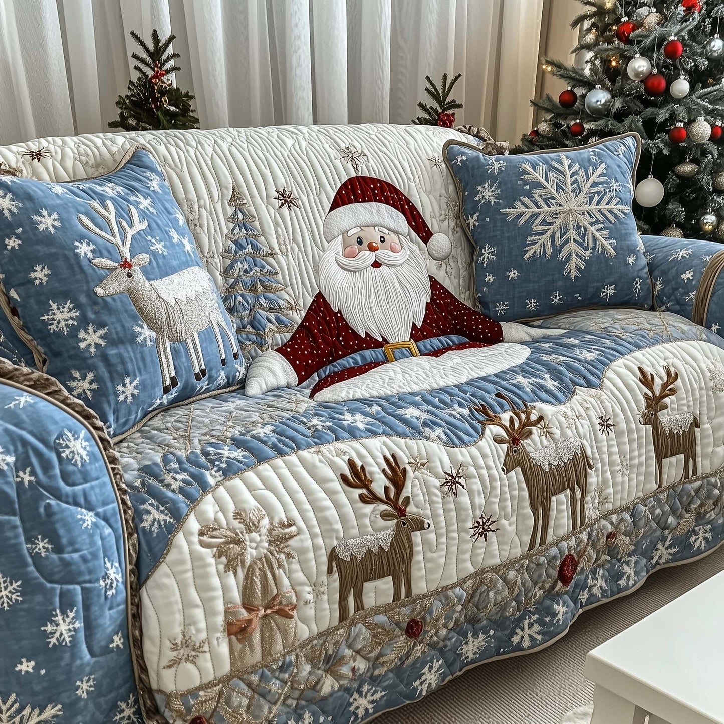 Festive Santa Joy Quilted Sofa Cover GFTOHD12337