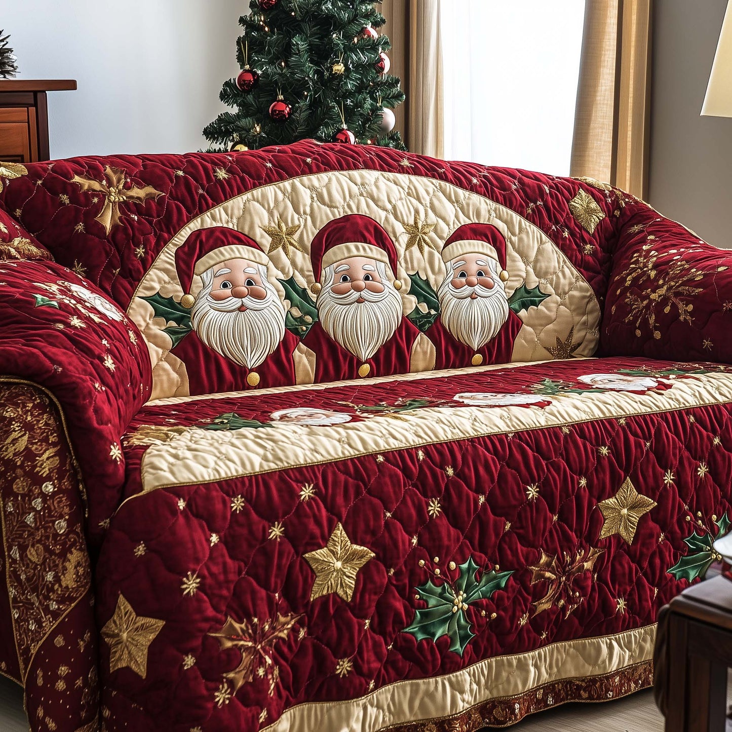 Festive Santa Joy Quilted Sofa Cover GFTOHD12340