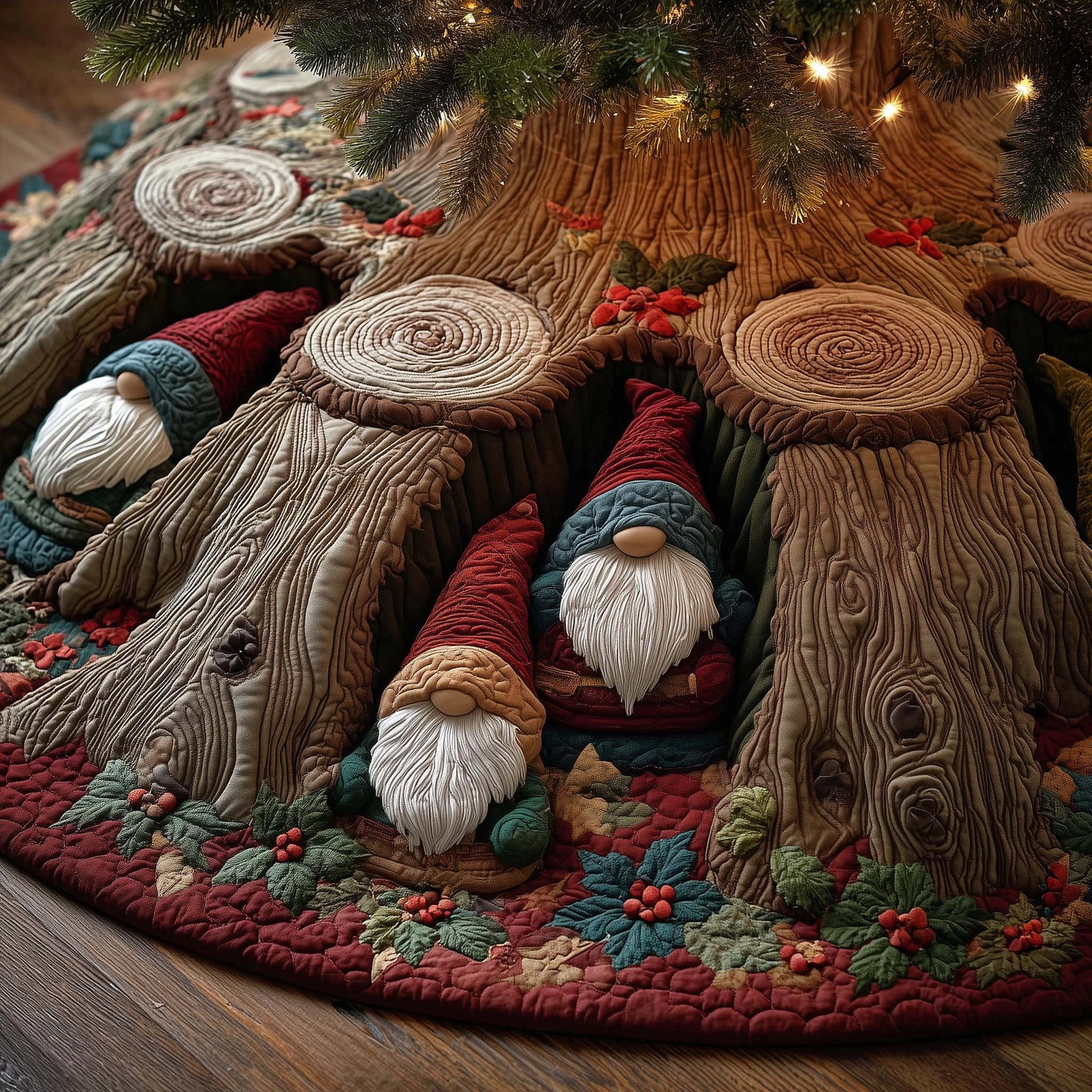 Christmas Gnomes Quilted Tree Skirt GFTOHD12370