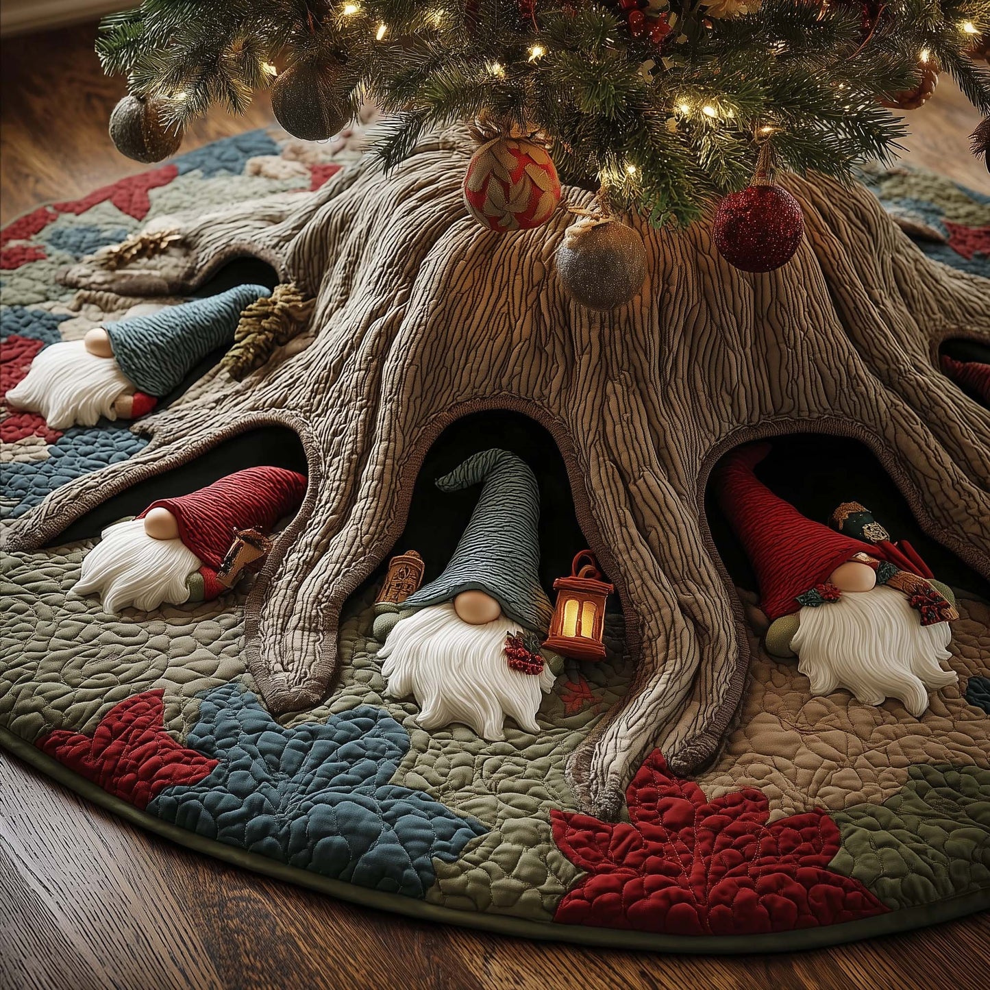 Christmas Gnomes Quilted Tree Skirt GFTOHD12371