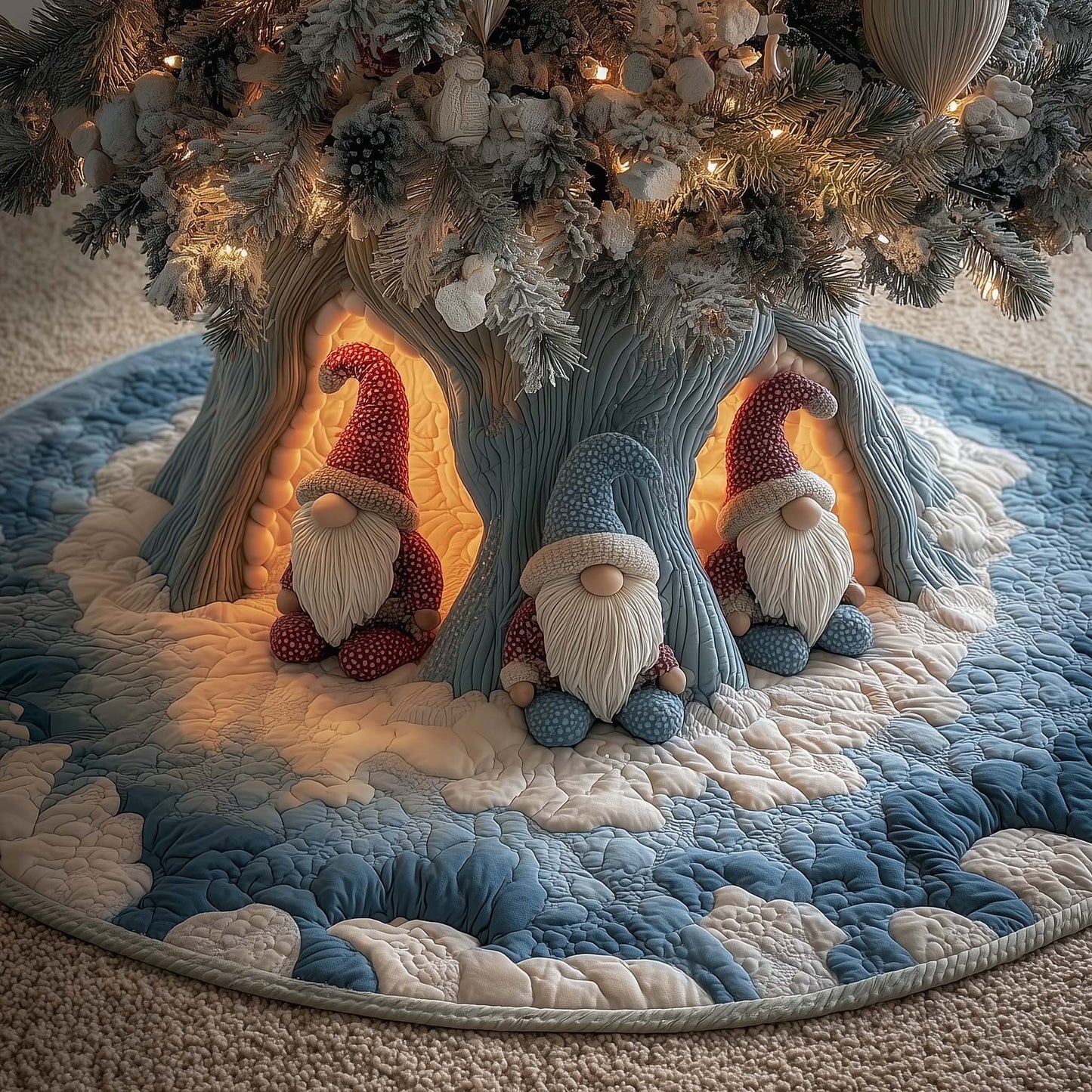 Christmas Gnomes Quilted Tree Skirt GFTOHD12375