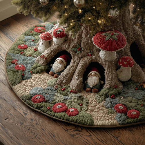 Christmas Gnomes Quilted Tree Skirt GFTOHD12378