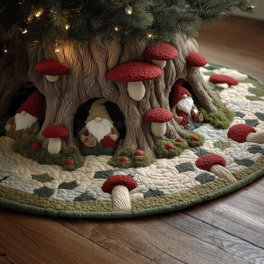 Christmas Gnomes Quilted Tree Skirt GFTOHD12379