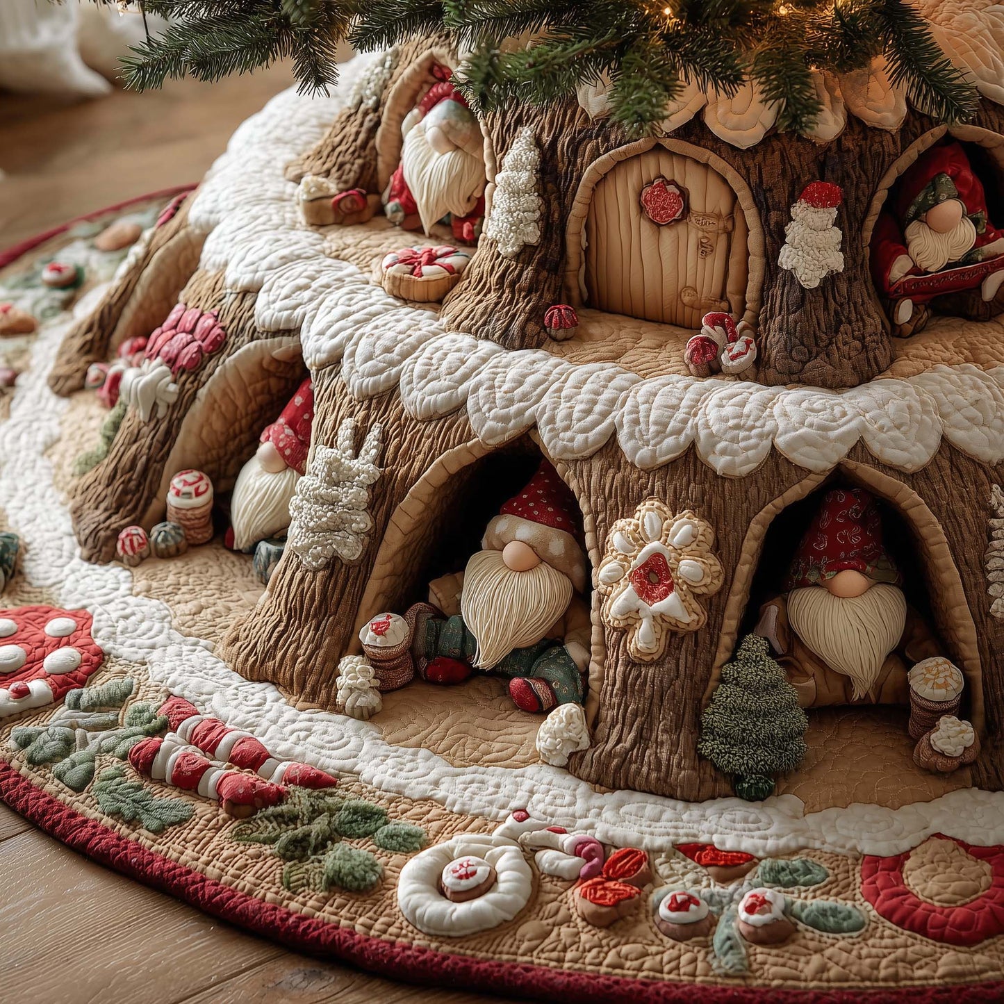 Christmas Gnomes Quilted Tree Skirt GFTOHD12381