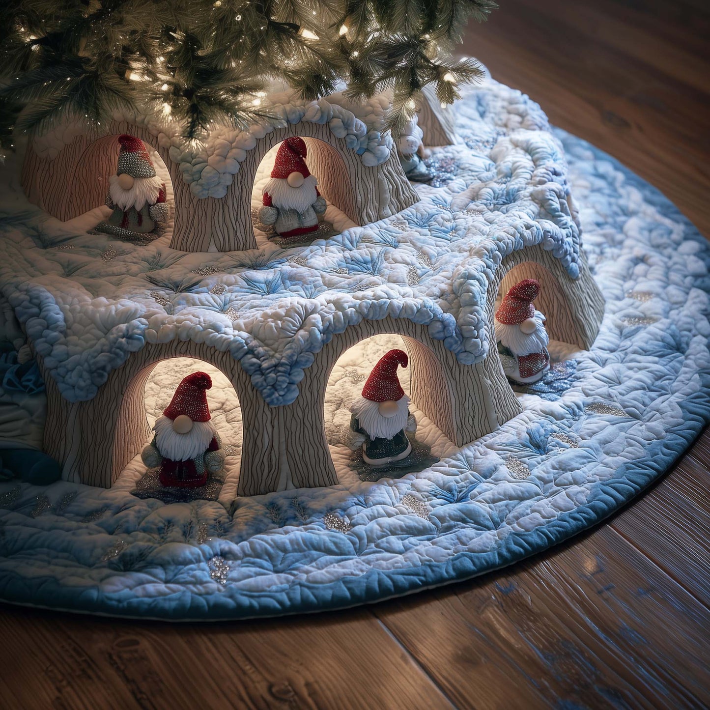 Christmas Gnomes Quilted Tree Skirt GFTOHD12383