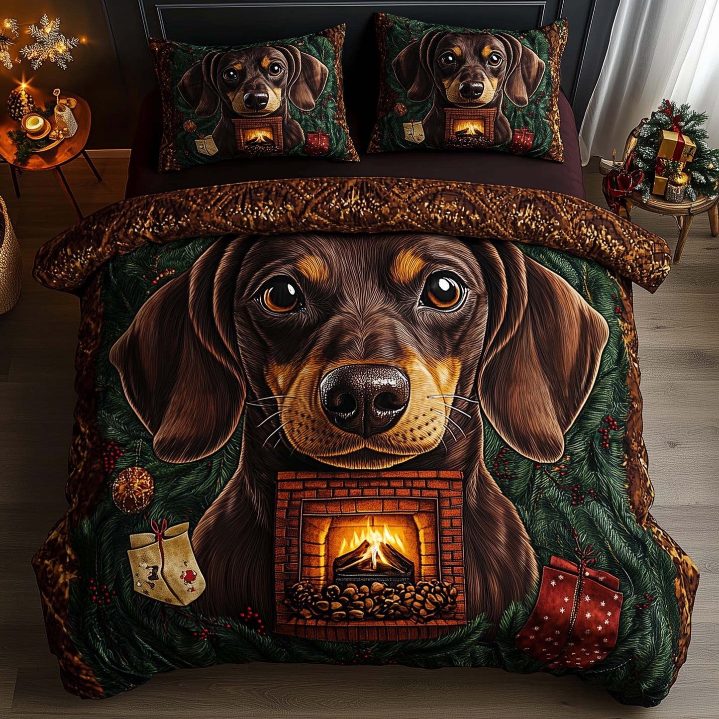 Cozy Holiday Dachshund Duvet Cover Set GFTOHD12441