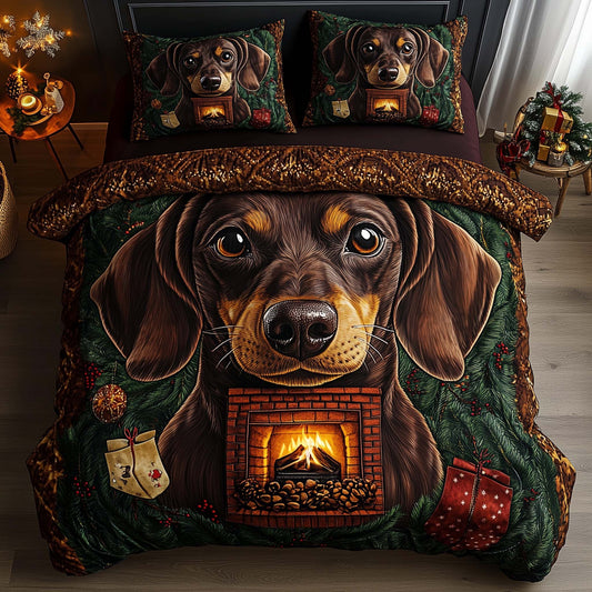 Cozy Holiday Dachshund Duvet Cover Set GFTOHD12441