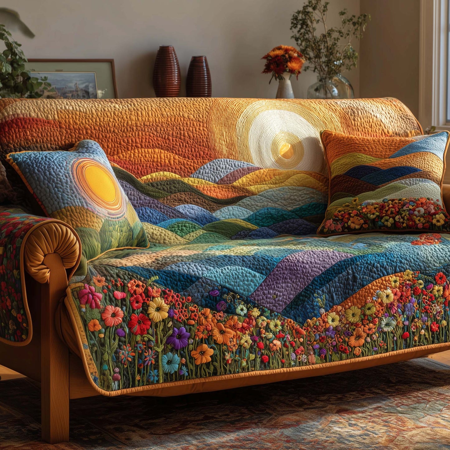 Flower Hill Quilted Sofa Cover GFTOHD12445