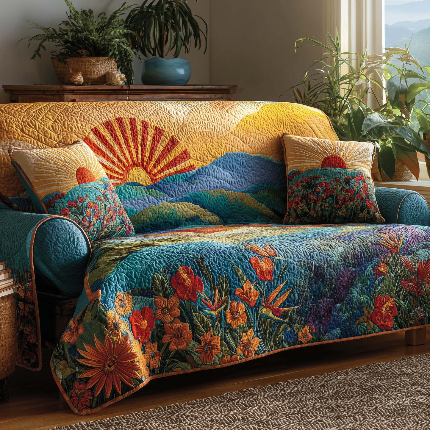 Flower Hill Quilted Sofa Cover GFTOHD12450