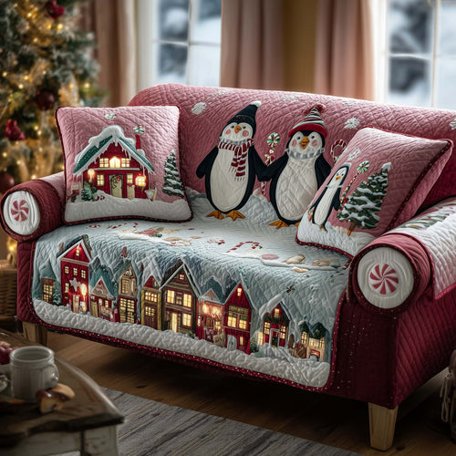 Festive Penguin Heaven Quilted Sofa Cover GFTOHD12457