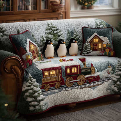 Festive Penguin Heaven Quilted Sofa Cover GFTOHD12459