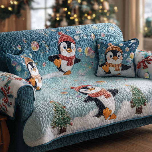 Festive Penguin Heaven Quilted Sofa Cover GFTOHD12460