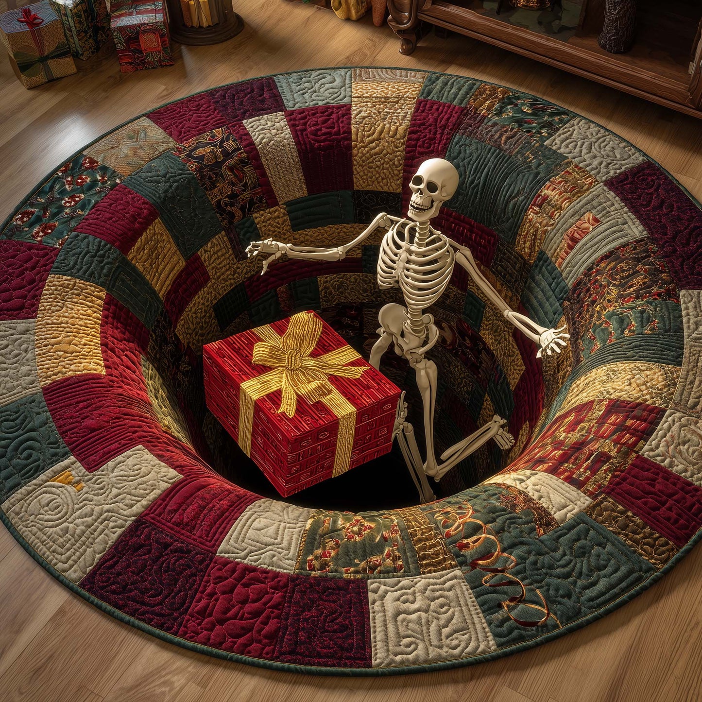 Holiday Skeleton Quilted Round Mat GFTOHD12493
