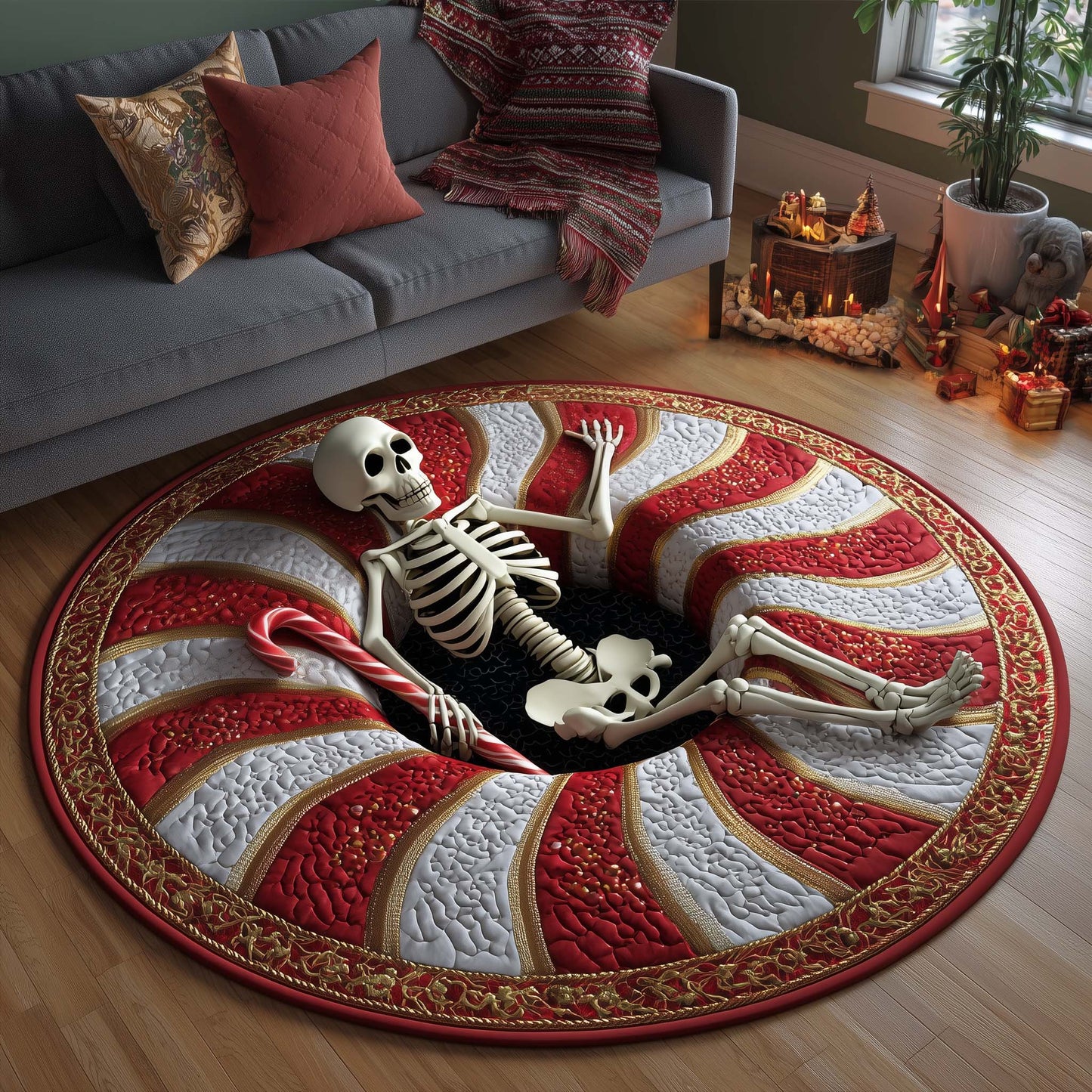 Holiday Skeleton Quilted Round Mat GFTOHD12494