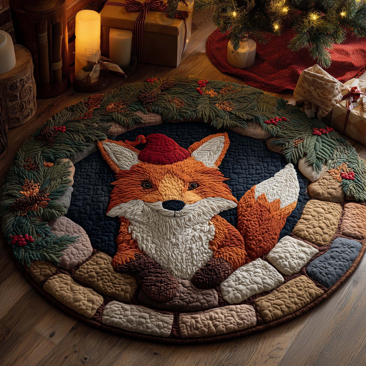Fox Holiday Delight Quilted Round Mat GFTOHD12521