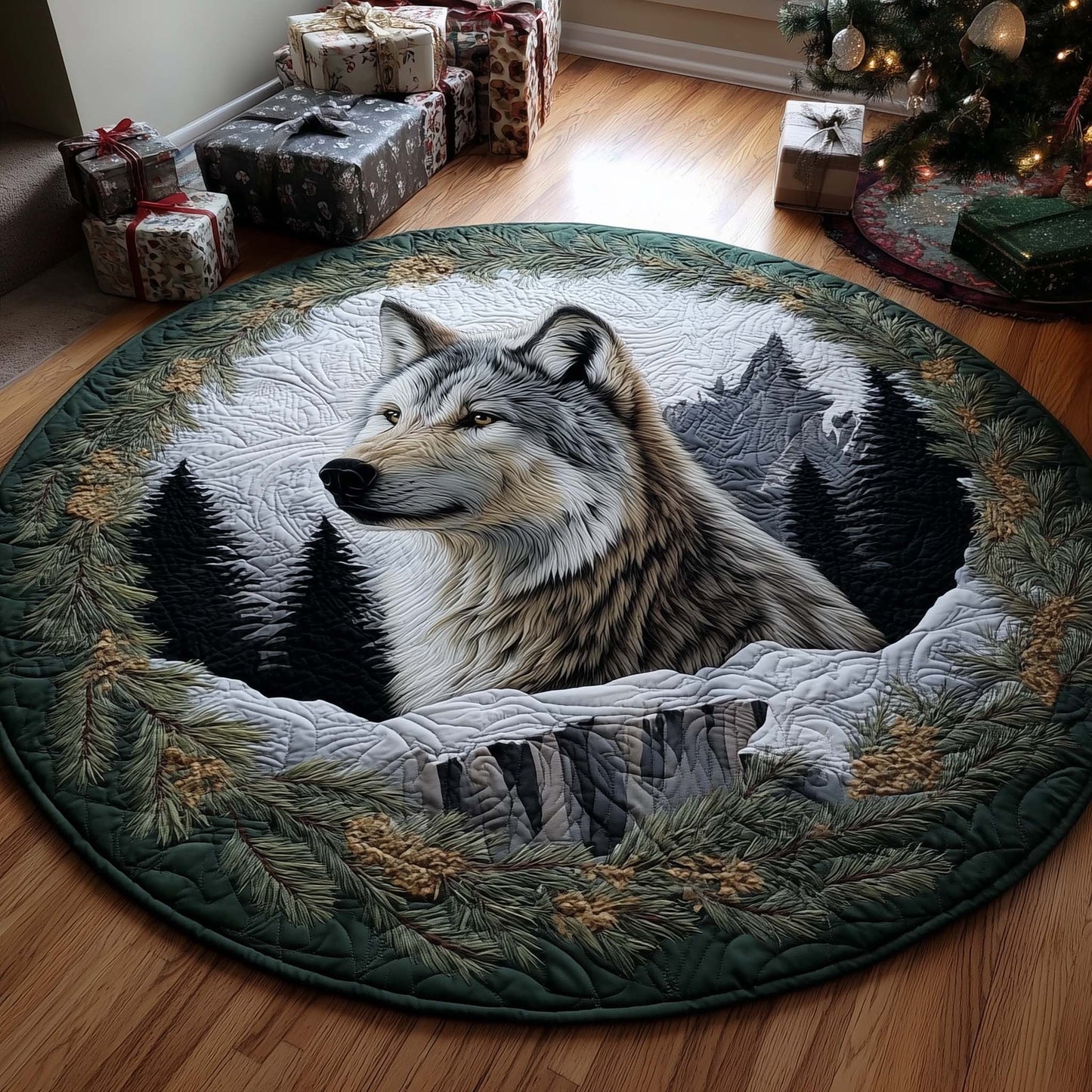 Forest Wild Wolf Quilted Round Mat GFTOHD12523