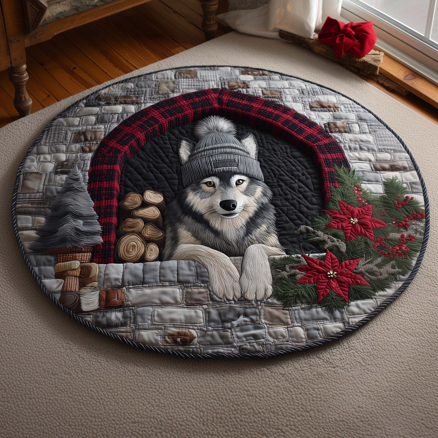 Wolf Holiday Delight Quilted Round Mat GFTOHD12525