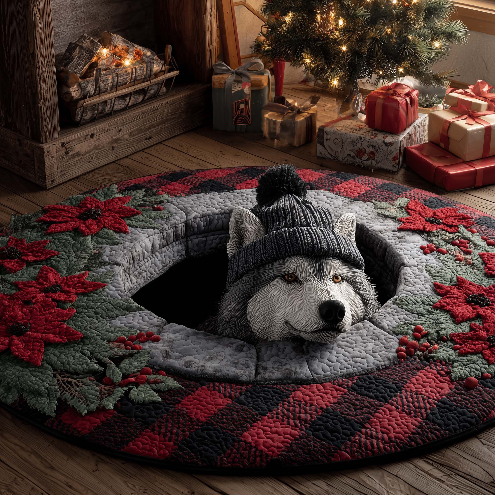 Wolf Holiday Delight Quilted Round Mat GFTOHD12526 – Patchique Store