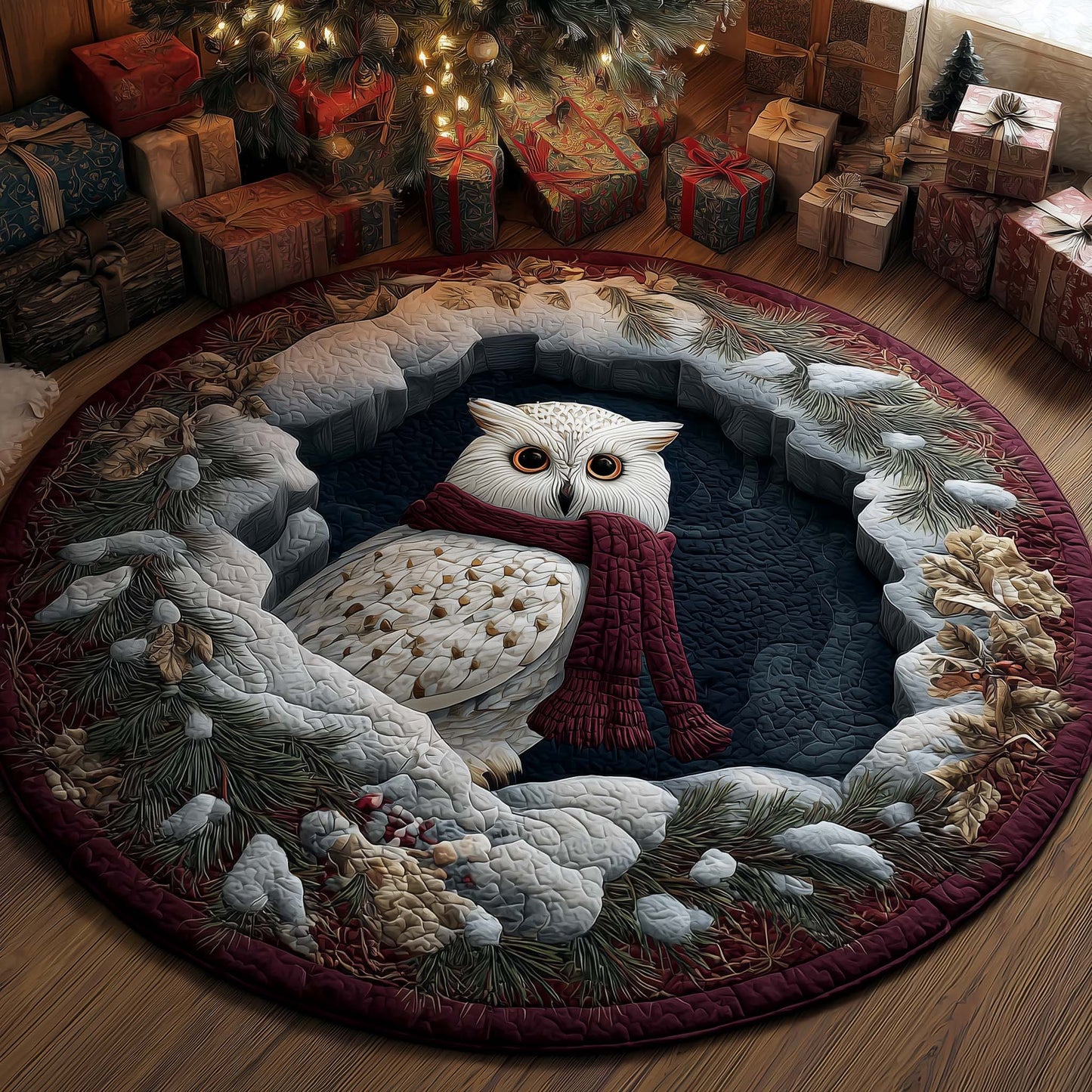 Owl Holiday Delight Quilted Round Mat GFTOHD12529