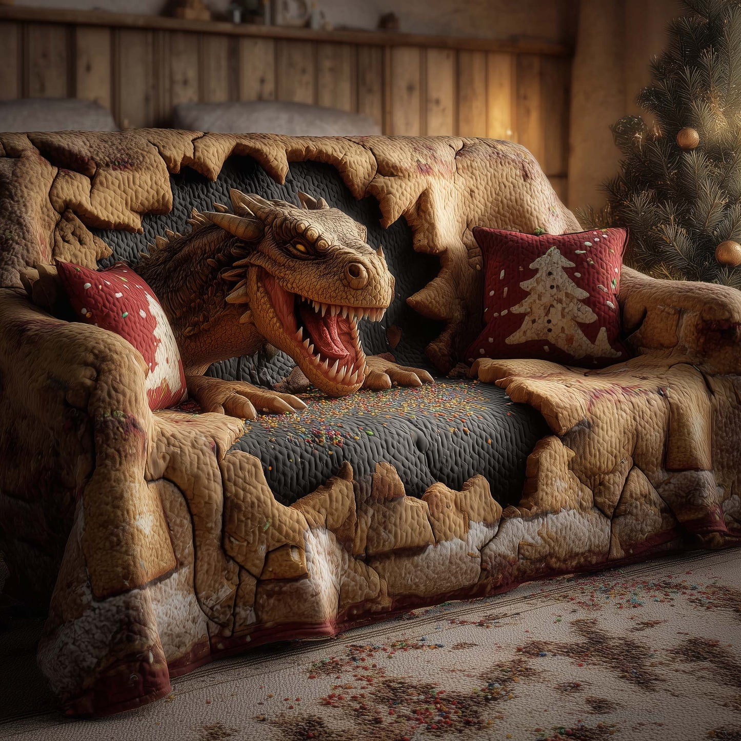 Gingerbread Flame Dragon Quilted Sofa Cover GFTOHD12547