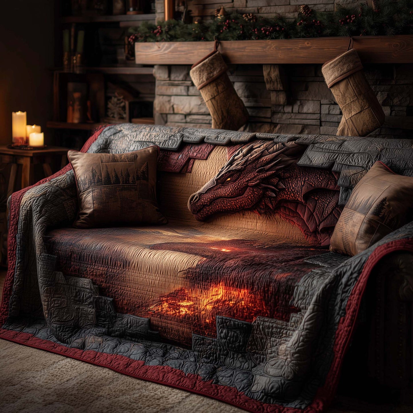 Majestic Dragon Quilted Sofa Cover GFTOHD12552