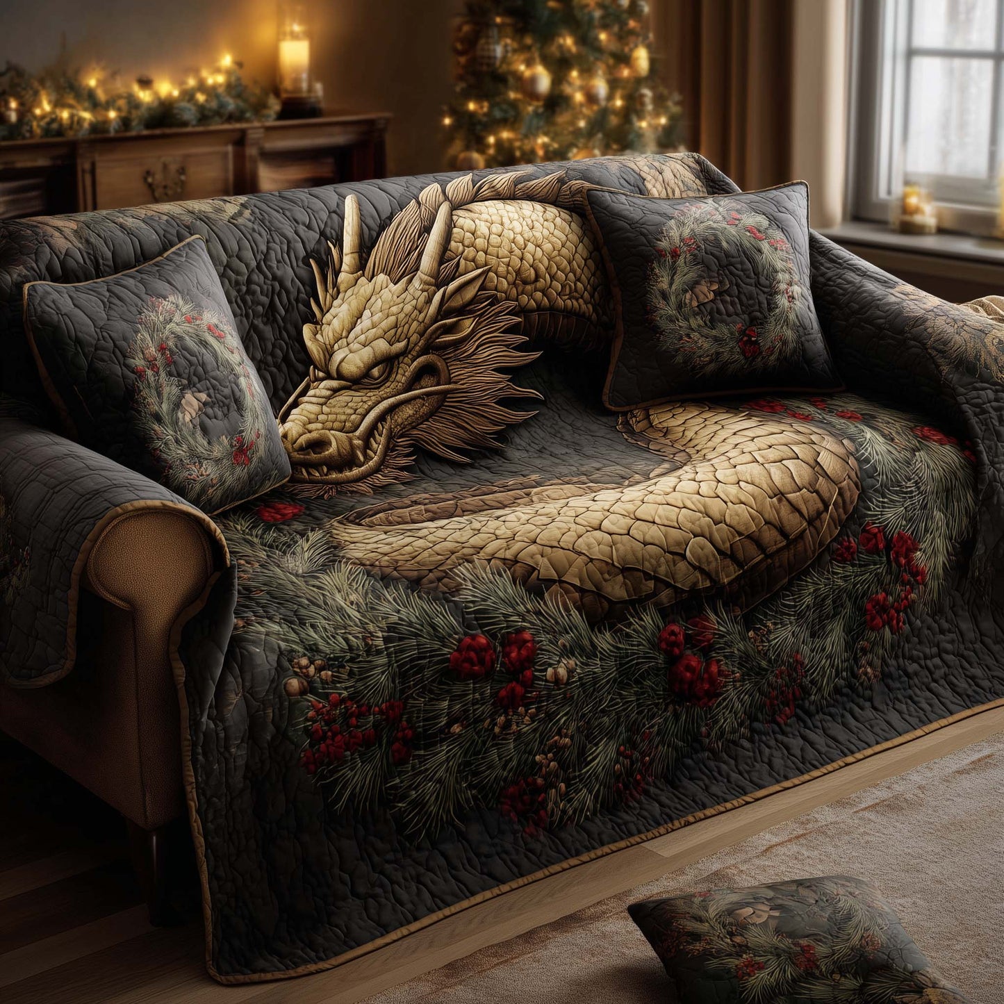 Majestic Dragon Quilted Sofa Cover GFTOHD12553