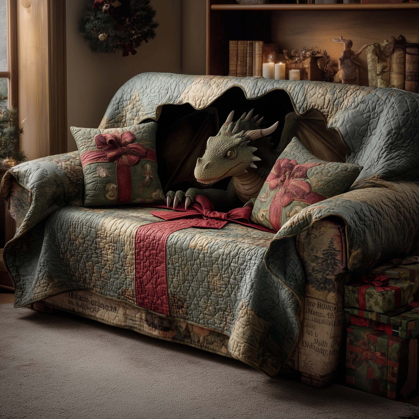 Christmas Baby Dragon Quilted Sofa Cover GFTOHD12555
