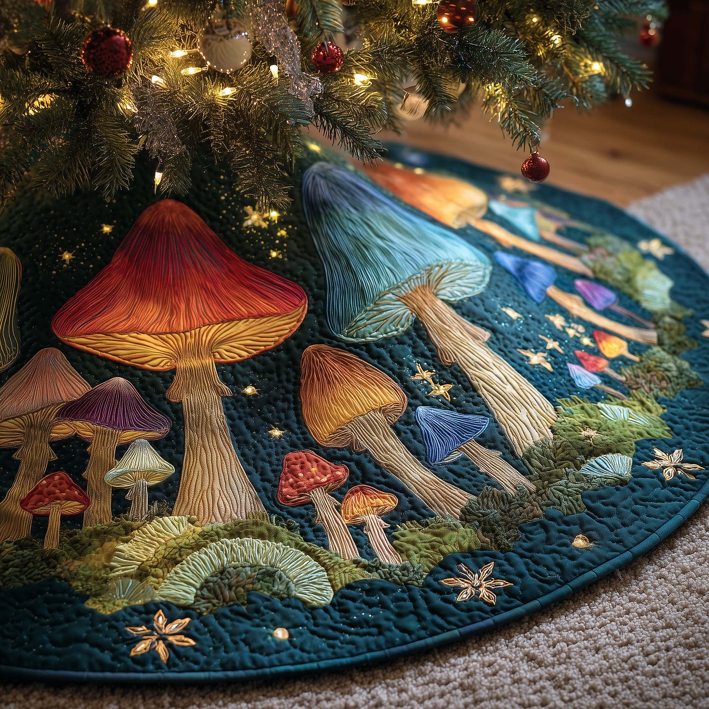 Mushroom Garden Quilted Tree Skirt GFTOHD12556