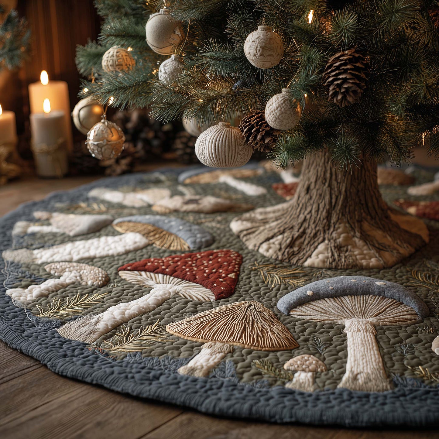Mushroom Garden Quilted Tree Skirt GFTOHD12557