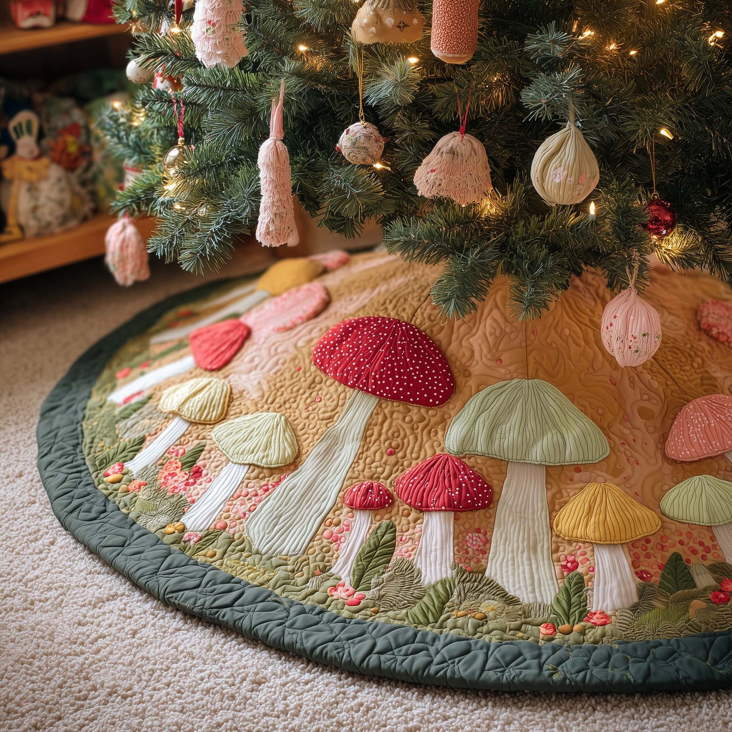 Mushroom Garden Quilted Tree Skirt GFTOHD12560