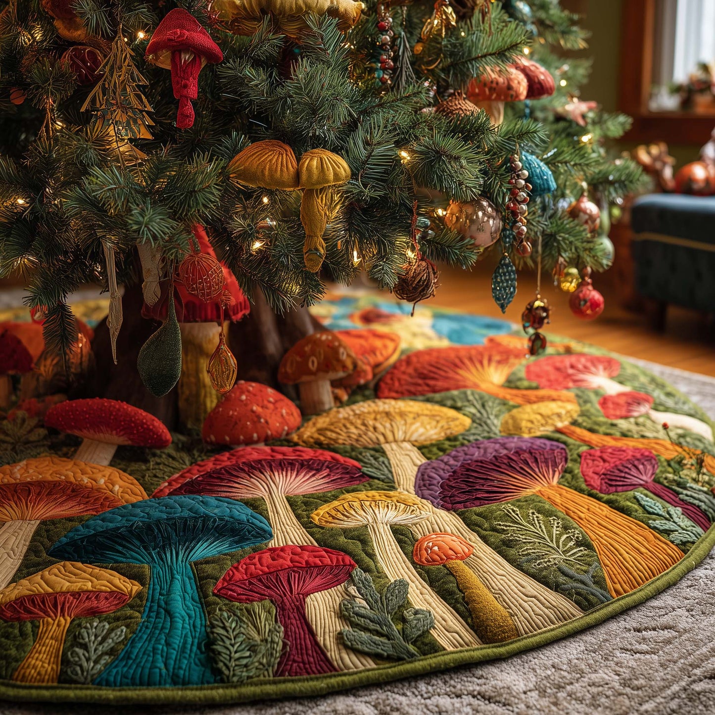 Mushroom Garden Quilted Tree Skirt GFTOHD12564