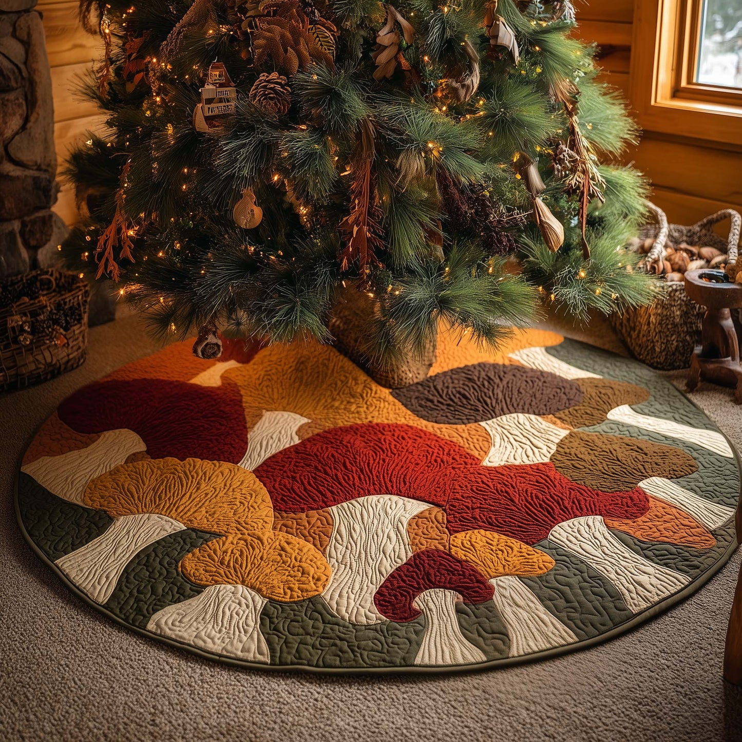 Mushroom Garden Quilted Tree Skirt GFTOHD12565
