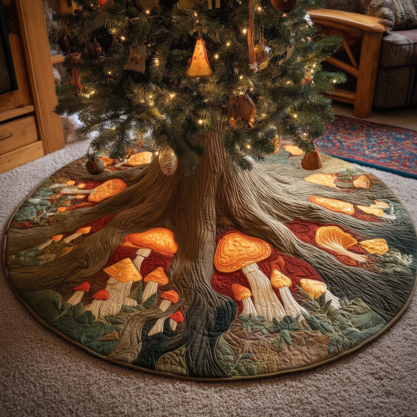 Mushroom Garden Quilted Tree Skirt GFTOHD12566