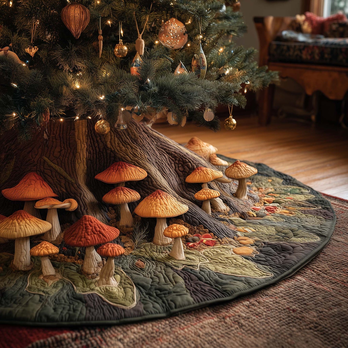 Mushroom Garden Quilted Tree Skirt GFTOHD12567