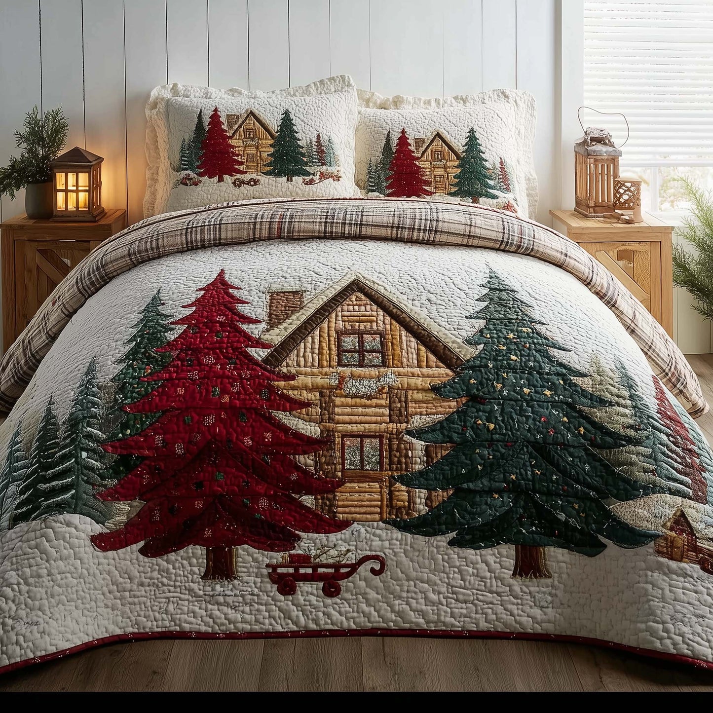 Christmas Pine Forest 3-Piece Quilted Bedding Set GFTOHD12623
