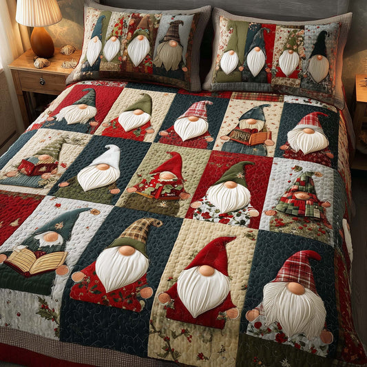 Festive Gnomes 3-Piece Quilted Bedding Set GFTOHD12628