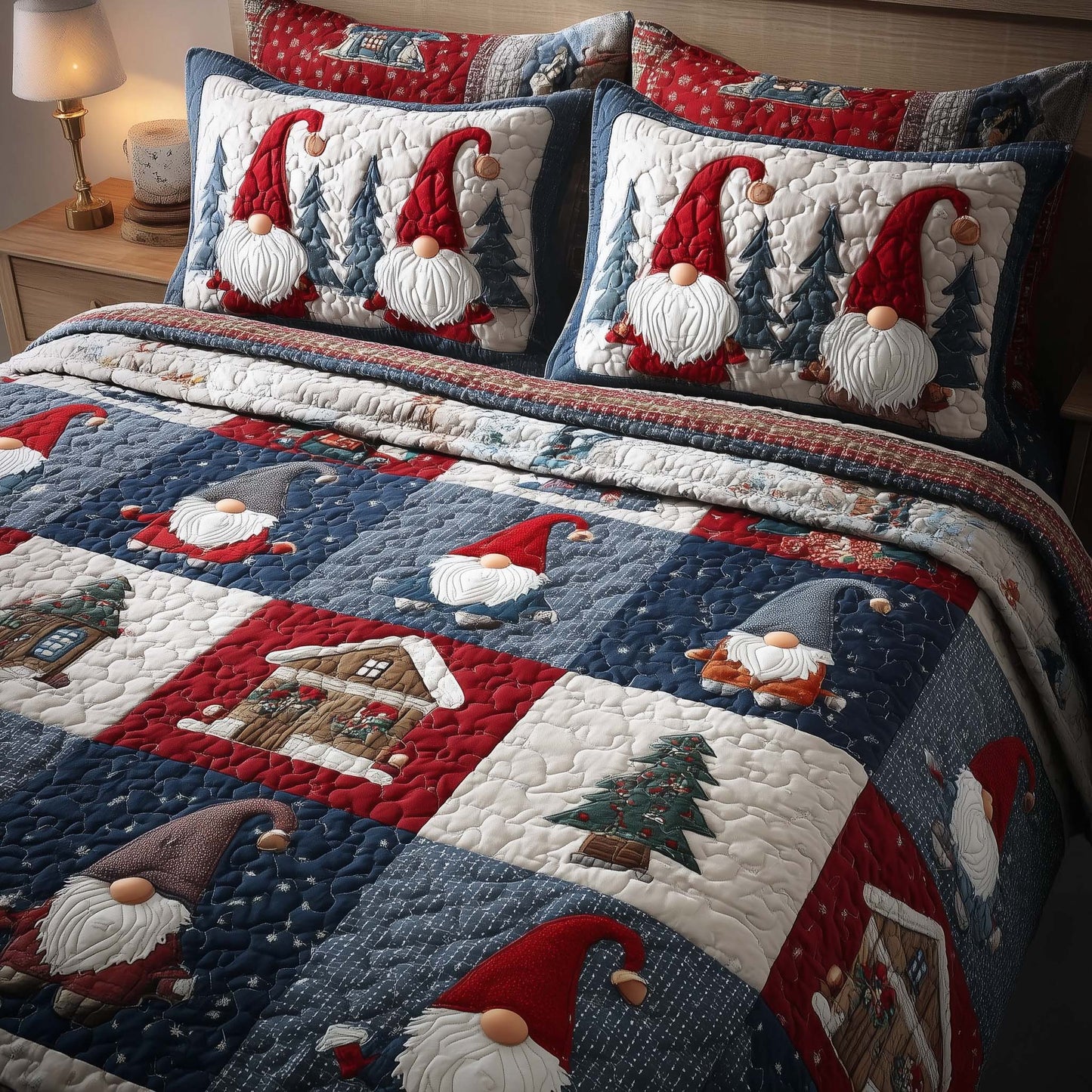 Festive Gnomes 3-Piece Quilted Bedding Set GFTOHD12630