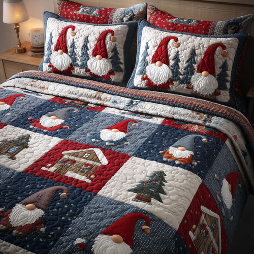 Festive Gnomes 3-Piece Quilted Bedding Set GFTOHD12630