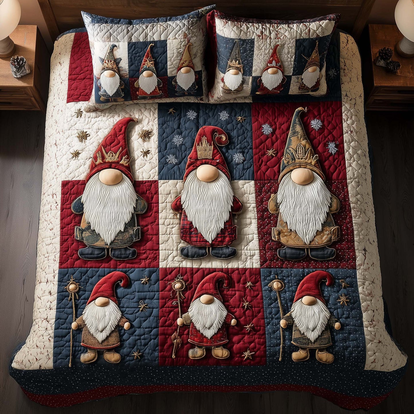 Festive Gnomes 3-Piece Quilted Bedding Set GFTOHD12633