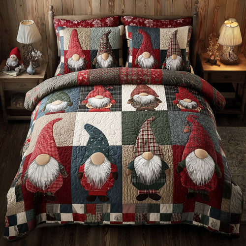 Festive Gnomes 3-Piece Quilted Bedding Set GFTOHD12634