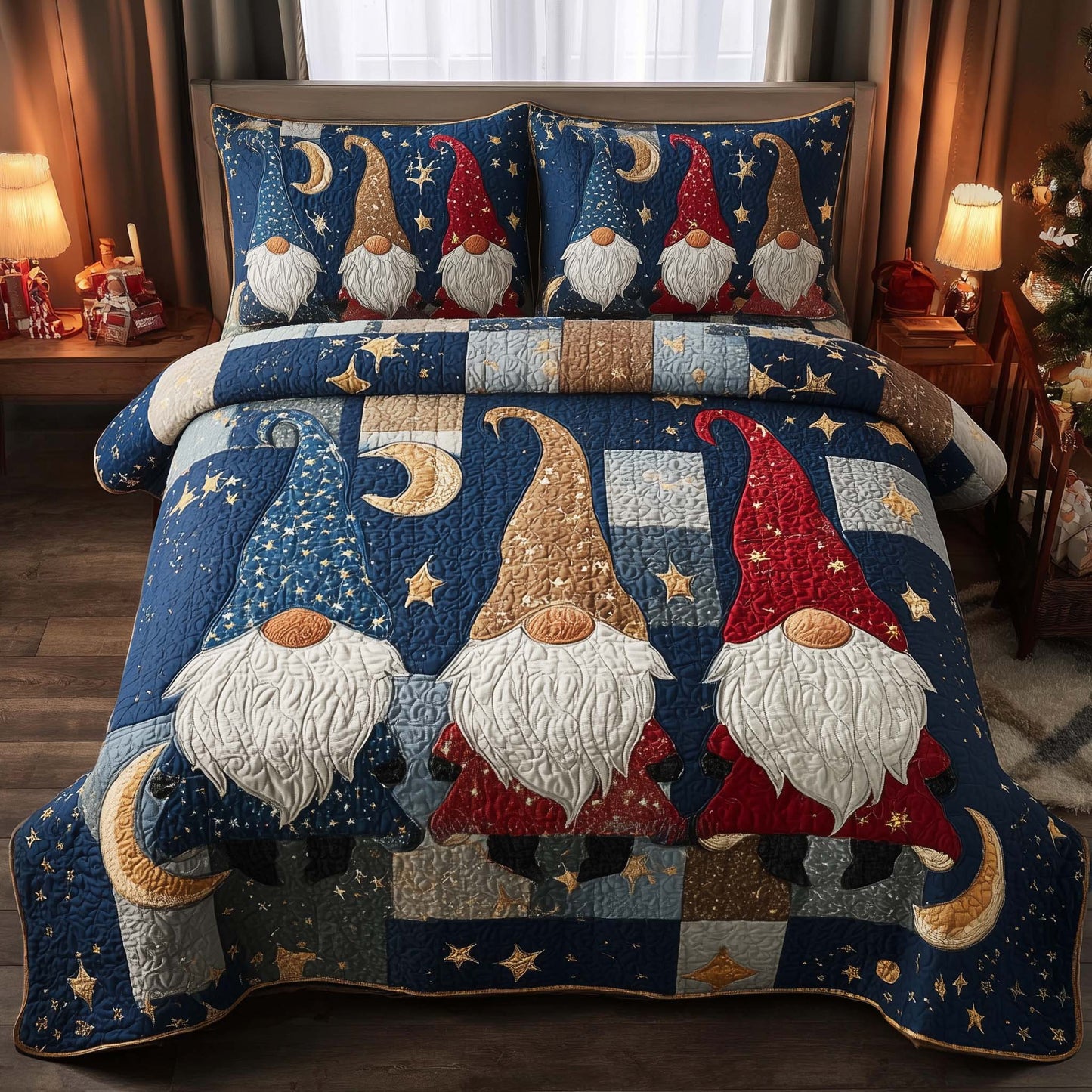 Festive Gnomes 3-Piece Quilted Bedding Set GFTOHD12636