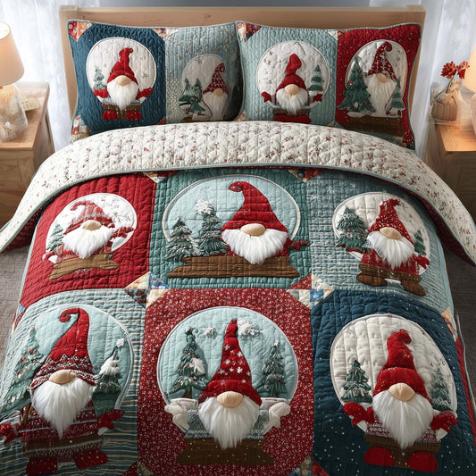 Festive Gnomes 3-Piece Quilted Bedding Set GFTOHD12637