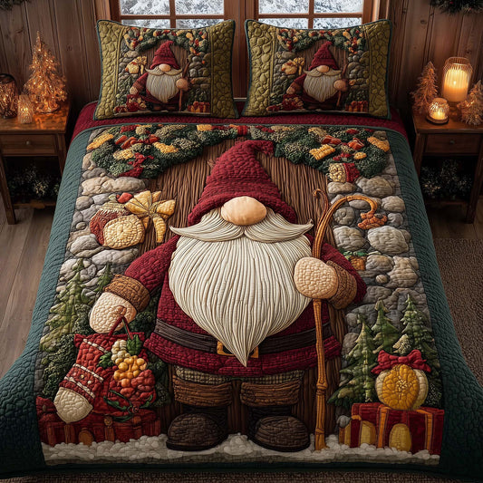 Festive Gnomes 3-Piece Quilted Bedding Set GFTOHD12638